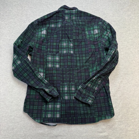 J Crew Shirt Mens Large Garment Dyed Corduroy Work Shirt Green Tartan Plaid‎ - Picture 5 of 8